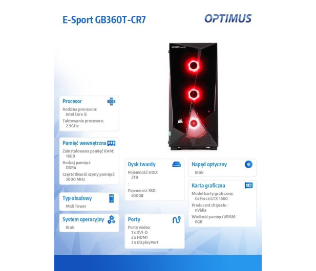 OPTIMUS E-Sport GB360T-CR7 i5/16GB/2000GB HDD/500GB SSD/GeForce GTX 1660/Brak Czarny - 1380057 - zdjęcie 10